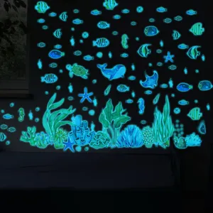 Glow in the dark ocean wall stickers luminous sea life decals for kids room bedroom decor