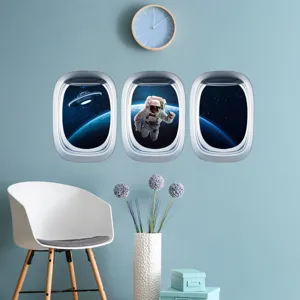 Autocollant mural hublot d'avion astronaute de l'espace déco chambre enfant, sticker PVC lumineux.