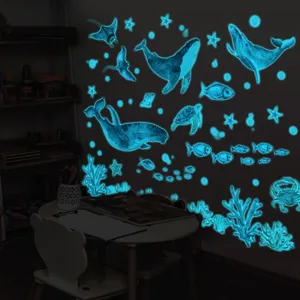 Luminous marine animal wall stickers glow in dark ocean whales turtles stars for kids room details