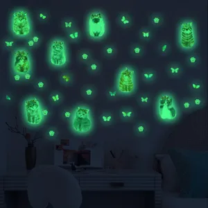Autocollants muraux chat lumineux phosphorescents autocollant chambre d'enfant deco