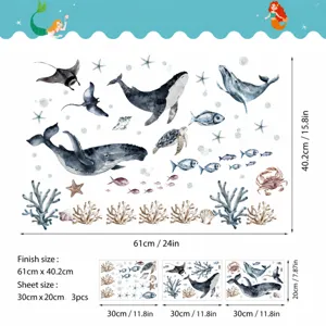 Ocean whale marine animal wall stickers size chart, children's room waterproof decor.