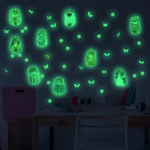 Autocollants muraux chat et papillon phosphorescents pour déco chambre enfant, décalcomanies.
