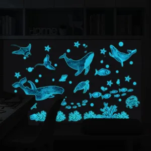 Glow in the dark ocean marine animals wall stickers for kids room decor whale turtle stars