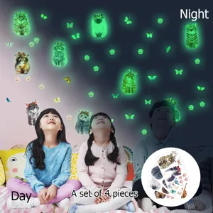 Stickers muraux phosphorescents chat pour chambre d'enfant, decoration lumineuse mignonne.