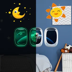 Autocollants muraux spatiaux phosphorescents chambre d'enfant, astronaute OVNI étoiles.