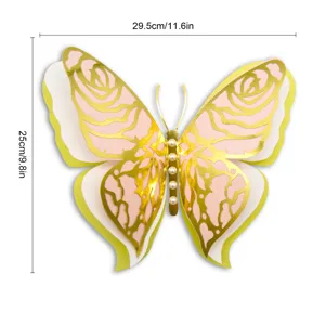 3D layered hollow pearlescent paper butterfly wall sticker home decor large size design