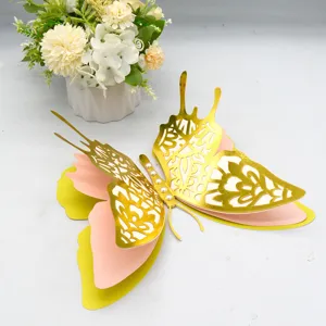 3d hollow gold butterfly wall stickers multi layer decorative wedding party home decor