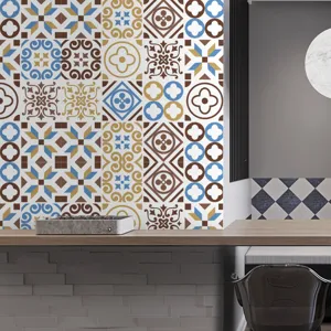 Detailed scene showing the retro mosaic tile sticker applied on wall for home decor update.