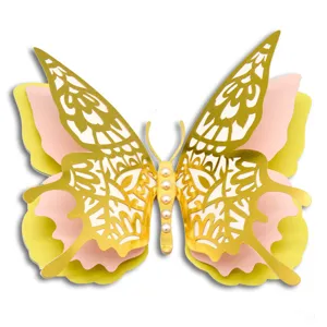 3D hollow gold paper butterfly wall stickers multi-layer wedding party home decor