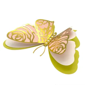 3D four-layer hollow pearl paper butterfly wall sticker for wedding and party home decor.