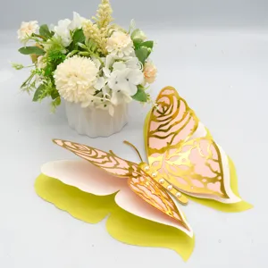 3D layered hollow pearl paper butterfly wall sticker for wedding and home festival decor.