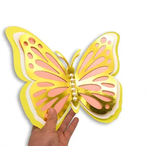 3D four layer butterfly wall sticker with pearls, perfect for wedding holiday home decor.