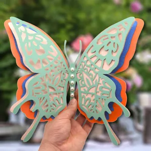 3D hollow butterfly wall sticker, 4-layer pearlescent paper wedding party home decor.