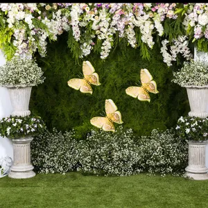 3D hollow pearlescent paper butterfly wall stickers for wedding and party decor background.