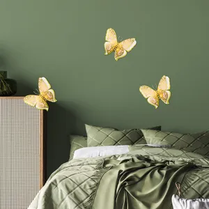 3D butterfly wall stickers, pink gold hollow pearlescent paper decor for home wedding party.