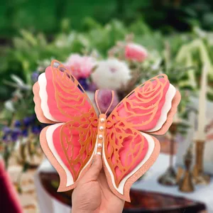 3D 4-layer hollow pearl paper butterfly wall sticker for wedding party and home decor.