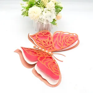 3D four layer hollow pearlescent paper butterfly wall sticker detail, wedding party decor.