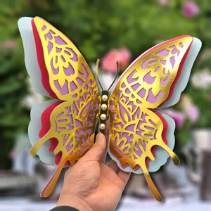 3D hollow butterfly wall sticker, four layers pearl decor for home party wedding decor