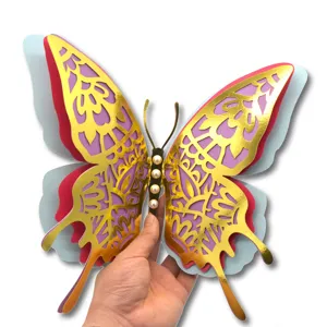 3D Hollow Butterfly Wall Sticker 4-Layer Pearl Paper Wedding Party Home Decor Gold