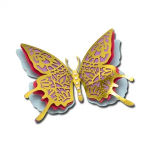 Detailed view of 3D hollow pearlescent paper butterfly wall sticker with pearl decoration.
