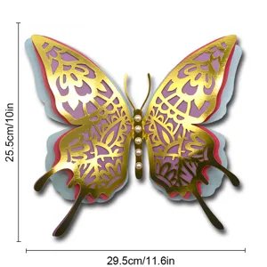 3D layered hollow butterfly wall sticker metallic gold pink blue home wedding party decor