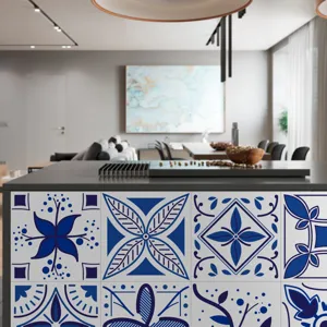 Blue and white vintage tile stickers peel and stick decorative wallpaper for home decor main.