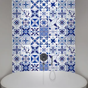 Blue and white tile stickers waterproof retro mosaic wall sticker for bathroom kitchen decor.