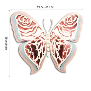 3D layered hollow pearl paper butterfly wall sticker detail, elegant rose hollow design.