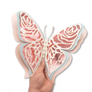 3D 4-layer hollow pearl paper butterfly wall sticker, large colored wedding party decor