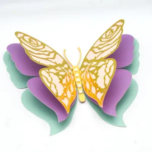 3D layered pearl paper butterfly wall sticker, hollow floral design with pearls for home wedding decor.