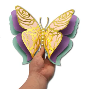 3D four layer hollow pearlescent paper butterfly wall sticker for wedding party decor