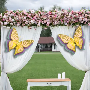 Detailed view of 3D 4-layer pearl paper butterfly wall stickers for wedding party decor.