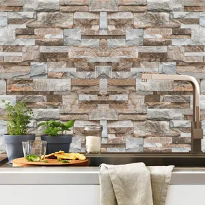 Adesivo murale finta pietra impermeabile carta da parati mattone cucina casa.