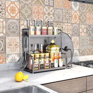 Portaspezie da cucina in acciaio inossidabile multistrato con supporto per coltelli e coperchi