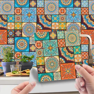 Finta Pelle Impermeabile Adesivi da Parete Autoadesivi Retro Geometrico Floreale Carta da Parati in Vinile per Cucina Soggiorno Home Decor