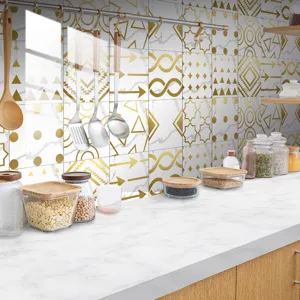 Kitchen marble wall tile sticker waterproof self-adhesive geometric crystal tile decor detail