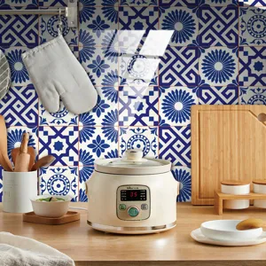 Adesivi per piastrelle blu e bianchi impermeabile carta da parati cucina decorazione.