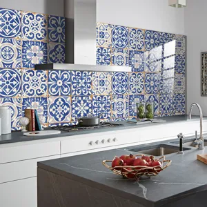 Adesivi per piastrelle da cucina con motivi blu e bianchi adesivo murale impermeabile decoro