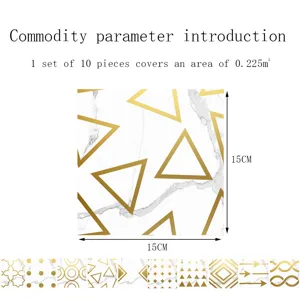 Marble golden triangle tile stickers waterproof self-adhesive wall stickers 15x15cm 10pcs set
