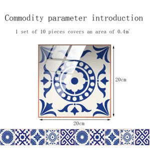 Dettaglio adesivo per piastrelle in cristallo blu bianco, 20x20cm pavimento parete.
