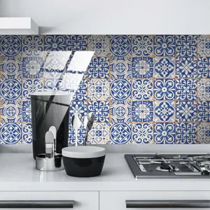 Adesivi per piastrelle blu e bianchi adesivi murali impermeabili per decorazione.