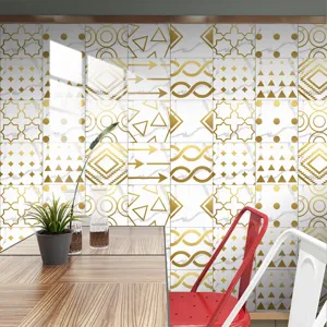 Waterproof marble pattern tile stickers gold geometric wall stickers for home decoration