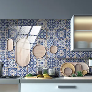 Adesivi per piastrelle vintage blu e bianco impermeabili decorazione parete cucina