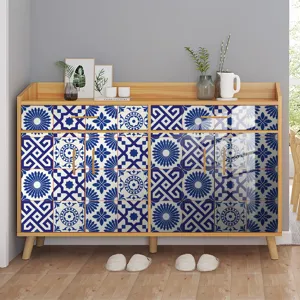 Adesivi per piastrelle in ceramica blu e bianco impermeabili carta da parati per mobili
