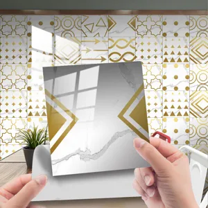 Crystal tile sticker marble gold geometric wall sticker waterproof peel and stick decor