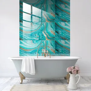 Waterproof turquoise marble wall tile sticker for bathroom kitchen backsplash home decor
