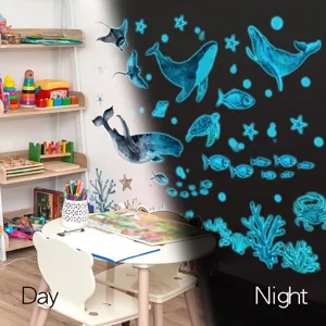 Luminous ocean animal wall stickers glow in the dark whale decals for kids bedroom decor.