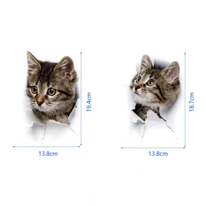 3D broken wall cat wall sticker, realistic cute kitten decal for home decor and toilet decoration.
