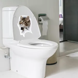 3D cat toilet sticker waterproof removable decal funny bathroom wall art home decor details
