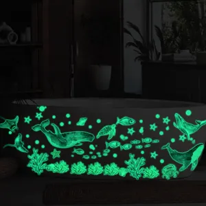 Glow in the dark marine animal stickers for kids room, waterproof luminous whale wall decals